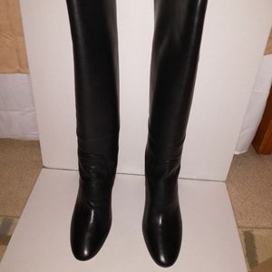 J Crew Tall Heel Pull on Boots Leather Black sz 11